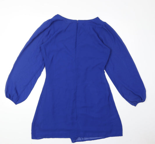 New Look Womens Blue Polyester A-Line Size 10 Round Neck Zip