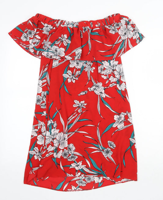 F&F Womens Red Floral Polyester Shift Size 10 Off the Shoulder Pullover