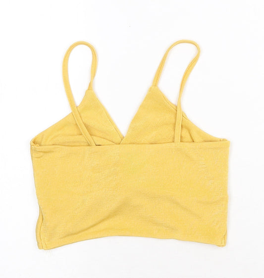 SheIn Womens Yellow Polyester Cropped Tank Size S V-Neck - Knot Detail