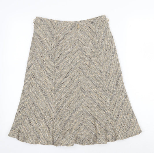 Marks and Spencer Womens Beige Geometric Polyester Swing Skirt Size 12 Zip