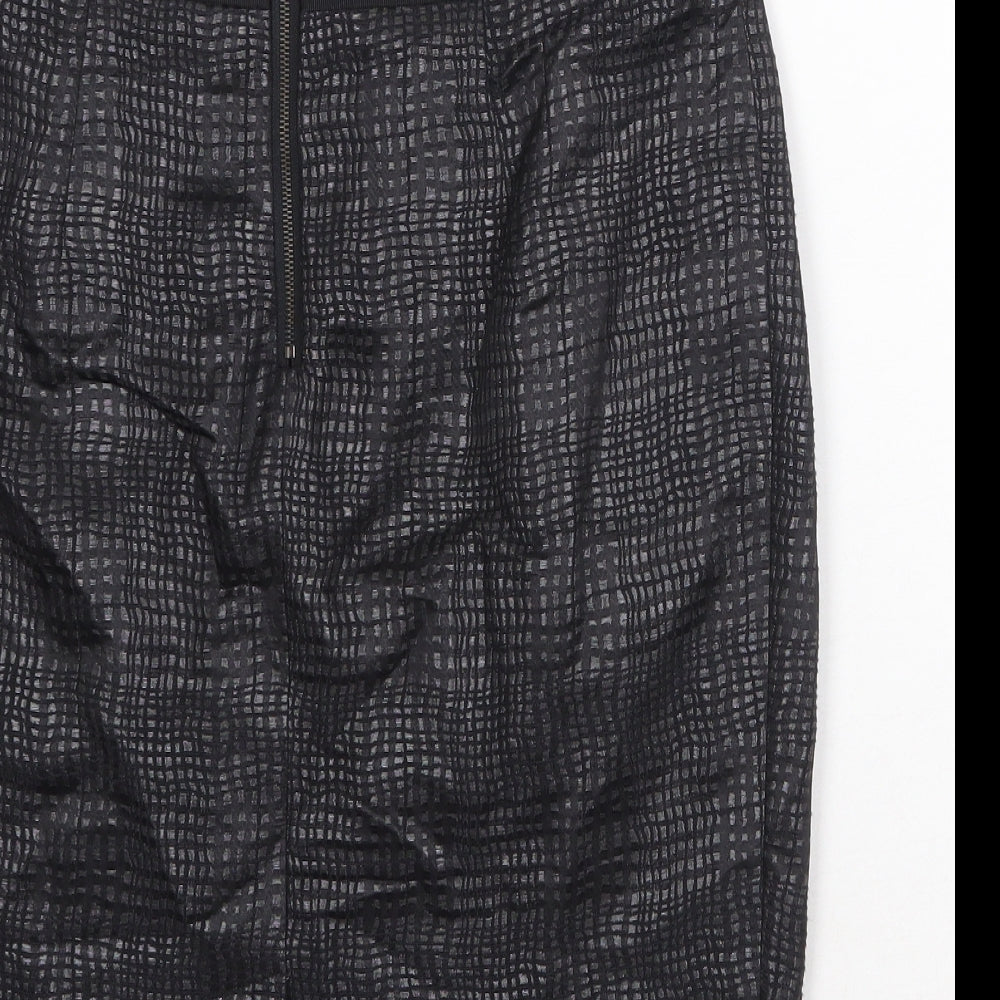 Marks and Spencer Womens Black Geometric Cotton Straight & Pencil Skirt Size 8 Zip