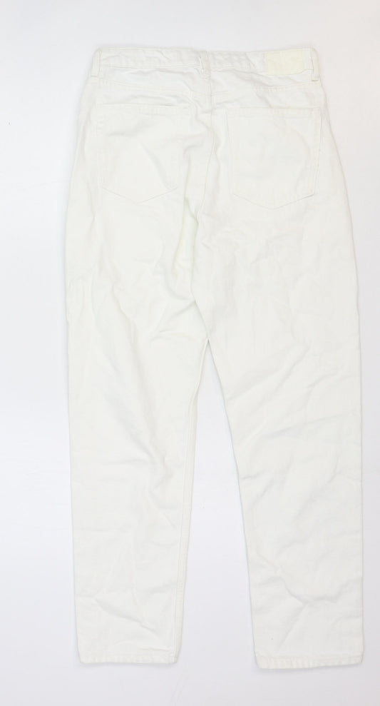 Bershka Womens White Cotton Straight Jeans Size 8 Regular Zip