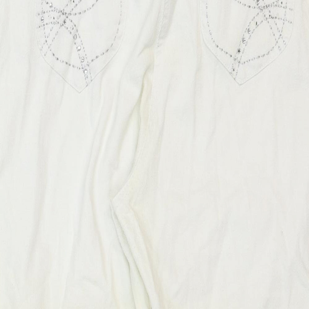 M&Co Womens White Cotton Straight Jeans Size 20 Regular Zip