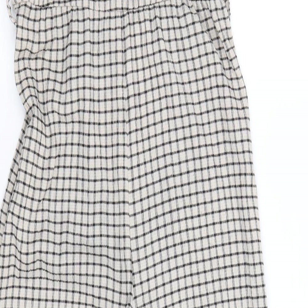 H&M Womens Beige Plaid Polyester Jumpsuit One-Piece Size XS Pullover