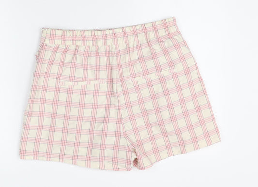 Bershka Womens Multicoloured Plaid Polyester Basic Shorts Size L Regular Zip