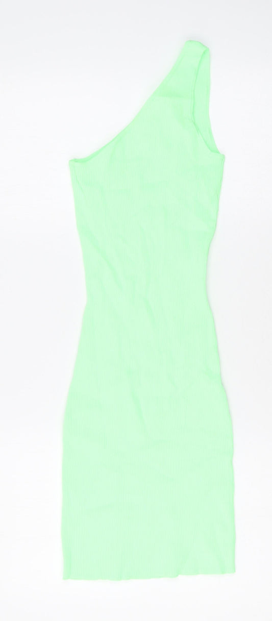 Bershka Womens Green Polyamide Bodycon Size S Off the Shoulder Pullover