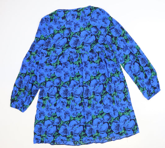 Primark Womens Blue Floral Viscose Shift Size 12 V-Neck Pullover