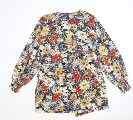 Boohoo Womens Multicoloured Floral Polyacrylate Fibre Basic Blouse Size 10 V-Neck