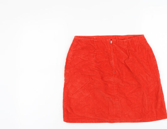 New Look Womens Red Cotton Mini Skirt Size 8 Zip