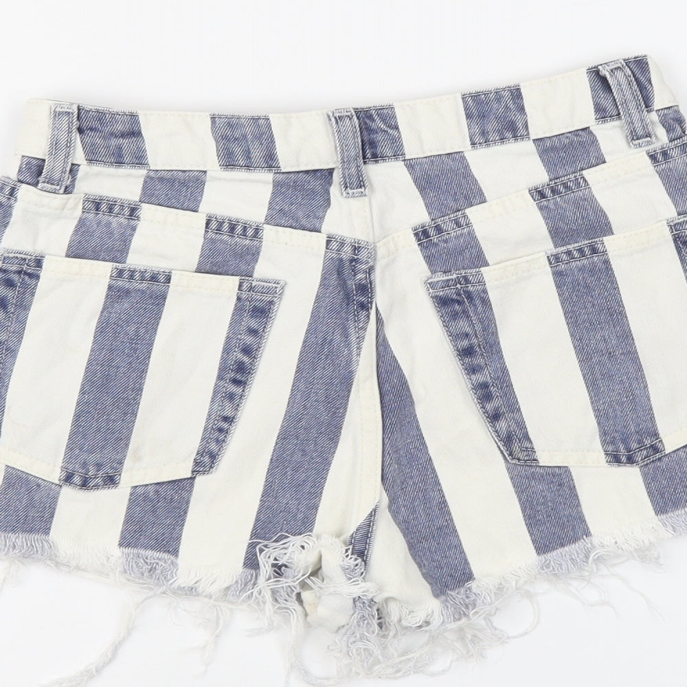 Topshop Womens Beige Striped Cotton Cut-Off Shorts Size 8 L3 in Regular Button