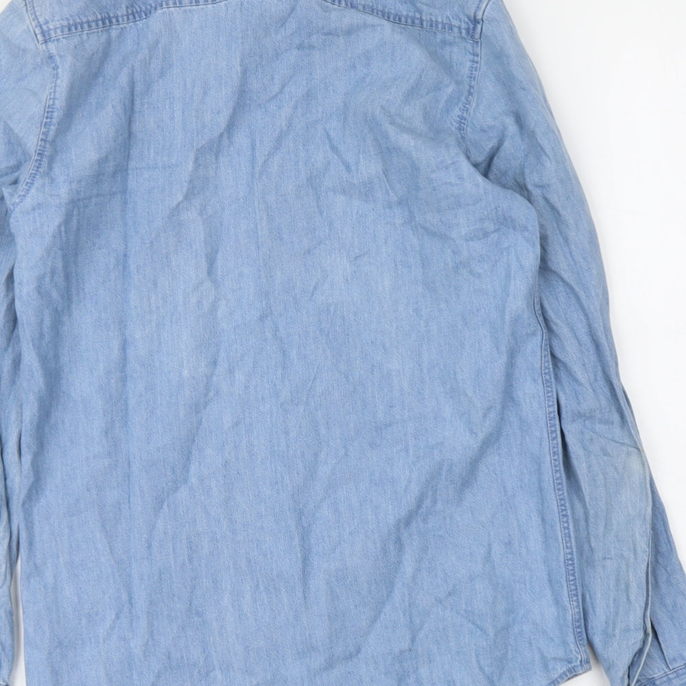 Womens UK Size XS Topman Blue Basic Button-Up