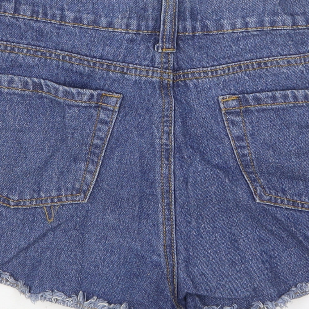 PRETTYLITTLETHING Womens Blue Cotton Cut-Off Shorts Size 10 Regular Button