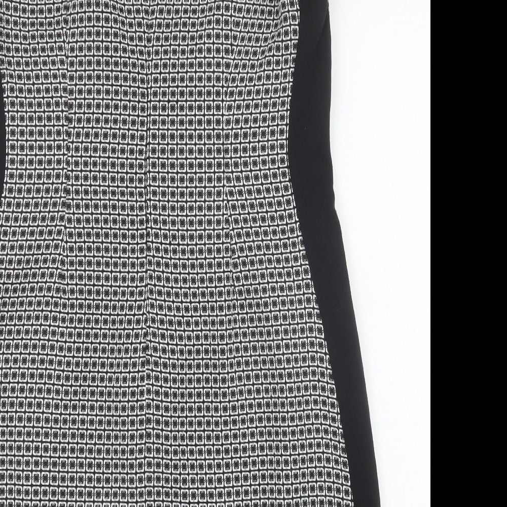 NEXT Womens Black Geometric Viscose Shift Size 12 Scoop Neck Zip