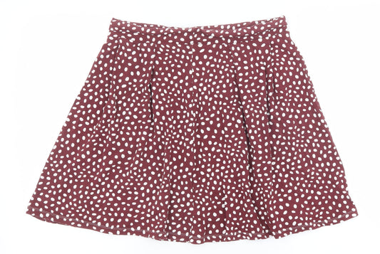ASOS Womens Red Geometric Viscose Skater Skirt Size 14