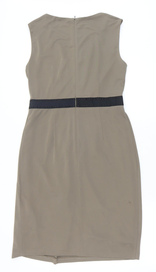 Marks and Spencer Womens Green Polyester A-Line Size 12 Round Neck Zip