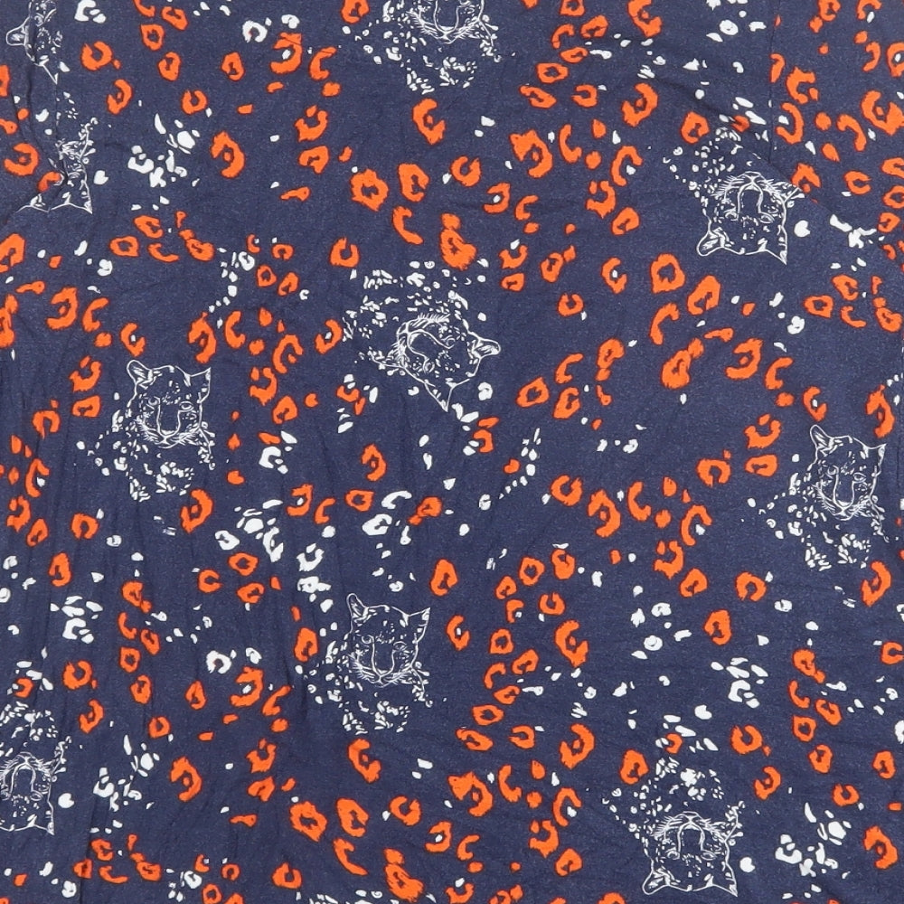 TU Womens Blue Animal Print Modal Basic T-Shirt Size 8 Boat Neck - Leopard Print