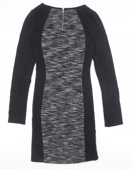 H&M Womens Black Viscose Bodycon Size 6 Round Neck Zip