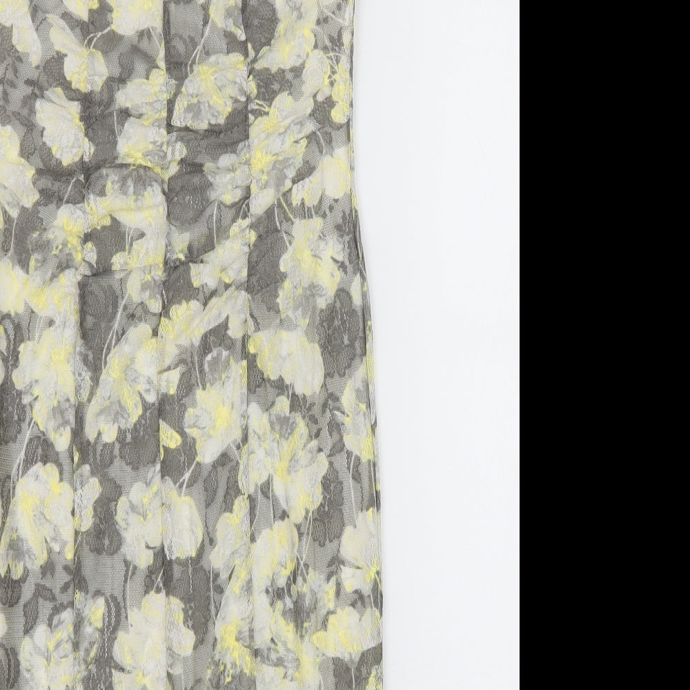 Marks and Spencer Womens Grey Floral Polyester Pencil Dress Size 10 Boat Neck Button