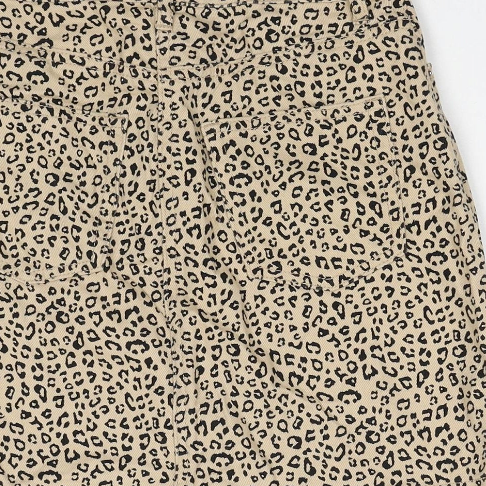 Divided by H&M Womens Beige Animal Print Cotton Straight & Pencil Skirt Size 4 Zip - Leopard Pattern