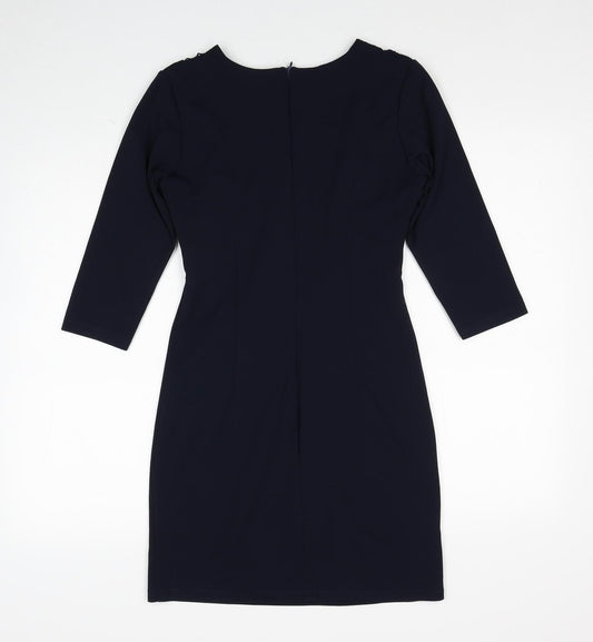 Preworn Womens Blue Polyester Sheath Size M Round Neck Zip