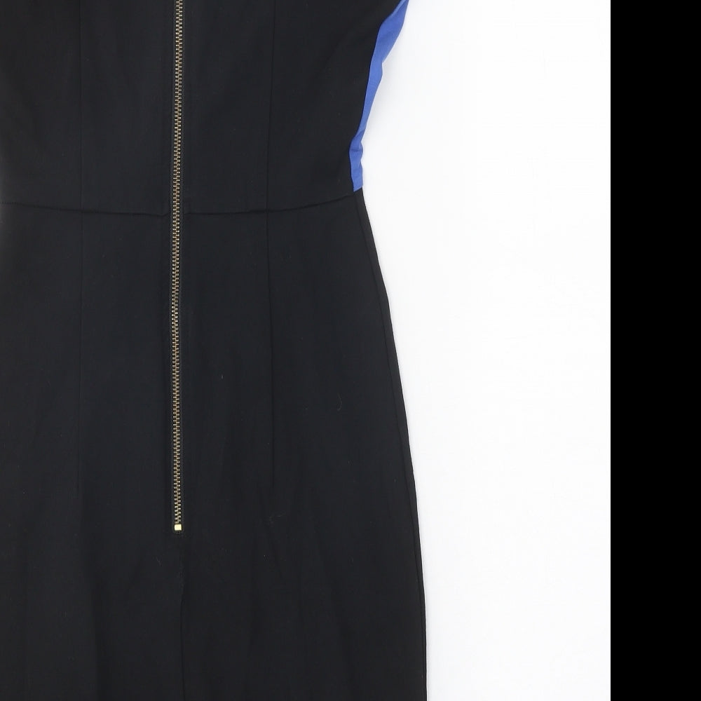 Wolf & Whistle Womens Black Colourblock Viscose Shift Size 8 Boat Neck Zip