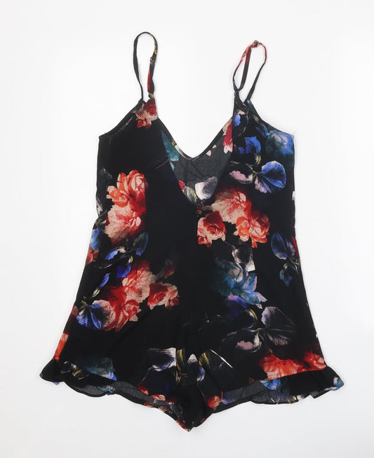 Pull&Bear Womens Black Geometric Polyester Playsuit One-Piece Size S Zip