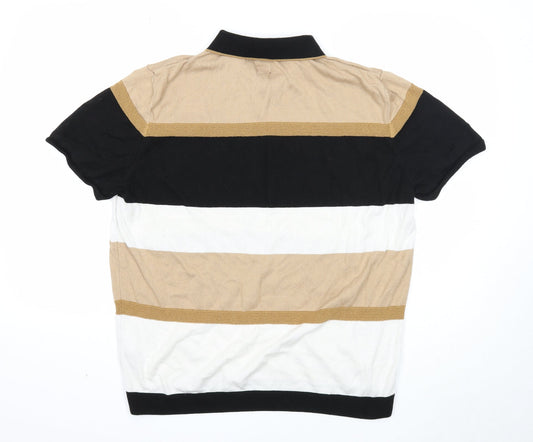 River Island Mens Multicoloured Striped Cotton Polo Size XL Collared Snap