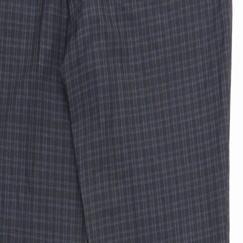 Preworn Mens Blue Plaid Polyester Dress Pants Trousers Size 34 in L33 in Regular Zip