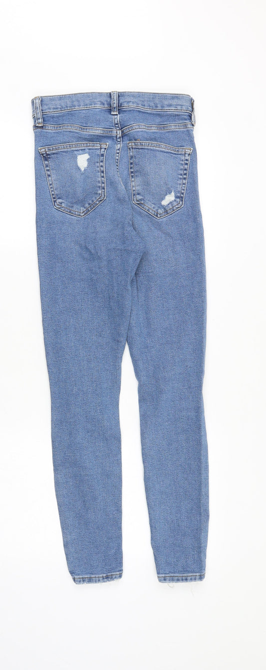 Topshop Womens Blue Cotton Skinny Jeans Size 26 in Slim Zip