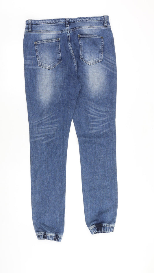 Topshop Womens Blue Cotton Straight Jeans Size 32 in Regular Zip