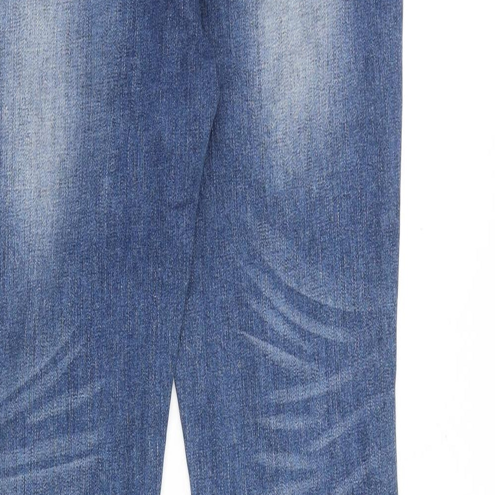 Topshop Womens Blue Cotton Straight Jeans Size 32 in Regular Zip