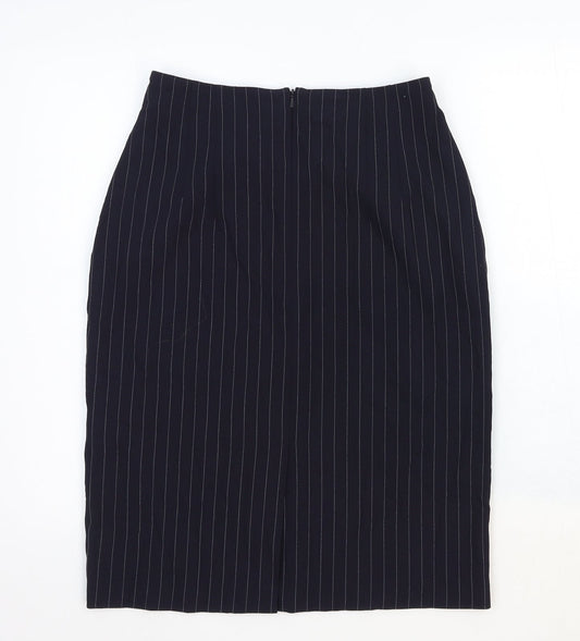 Marks and Spencer Womens Blue Striped Cotton Straight & Pencil Skirt Size 12 Zip