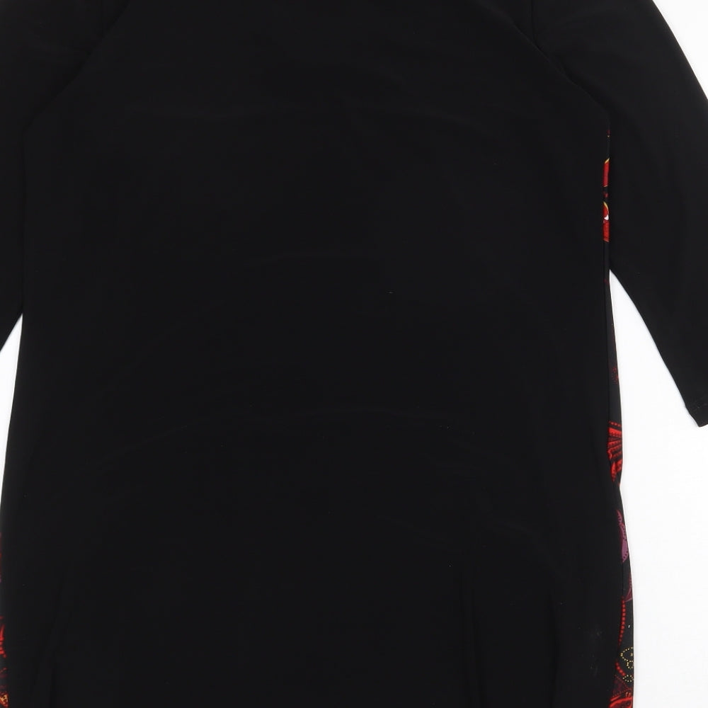 Klass Womens Black Geometric Polyester Shift Size M Boat Neck Pullover