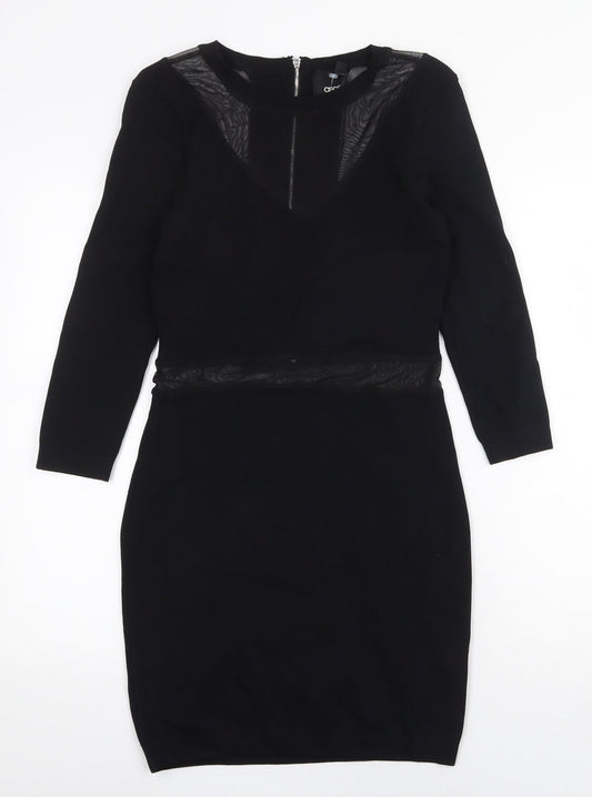 ASOS Womens Black Nylon Bodycon Size 10 Boat Neck Zip - Mesh Panels