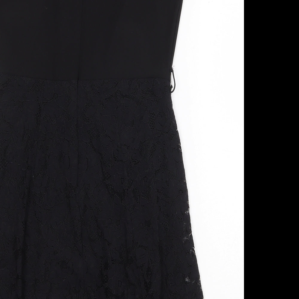 Dorothy Perkins Womens Black Cotton Fit & Flare Size 12 Boat Neck Zip