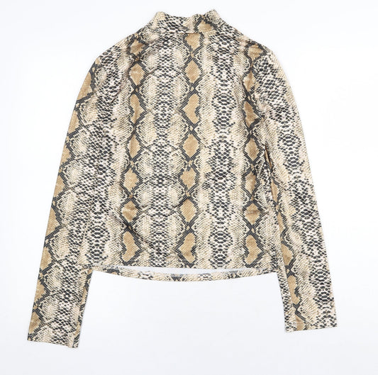 SheIn Womens Yellow Animal Print Polyester Basic T-Shirt Size M High Neck - Snake print