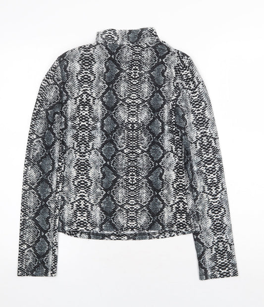 SheIn Womens Grey Animal Print Polyester Basic T-Shirt Size M Mock Neck - Snake Print