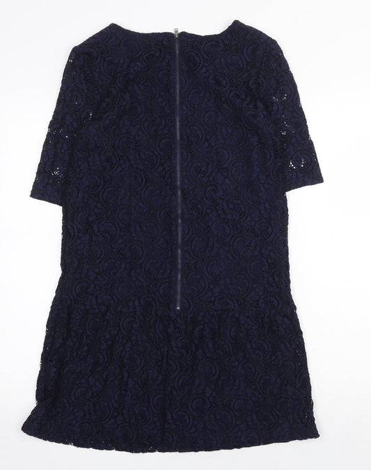 NEXT Womens Blue Polyester A-Line Size 6 Scoop Neck Zip - Drop hem