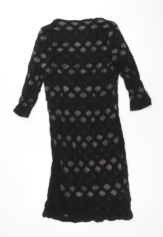 Kaliko Womens Black Geometric Cotton A-Line Size 12 V-Neck Pullover