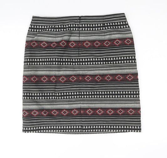 Marks and Spencer Womens Black Geometric Polyester Straight & Pencil Skirt Size 12 Zip