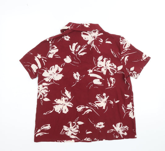 SheIn Womens Red Floral Polyester Basic Button-Up Size S Collared