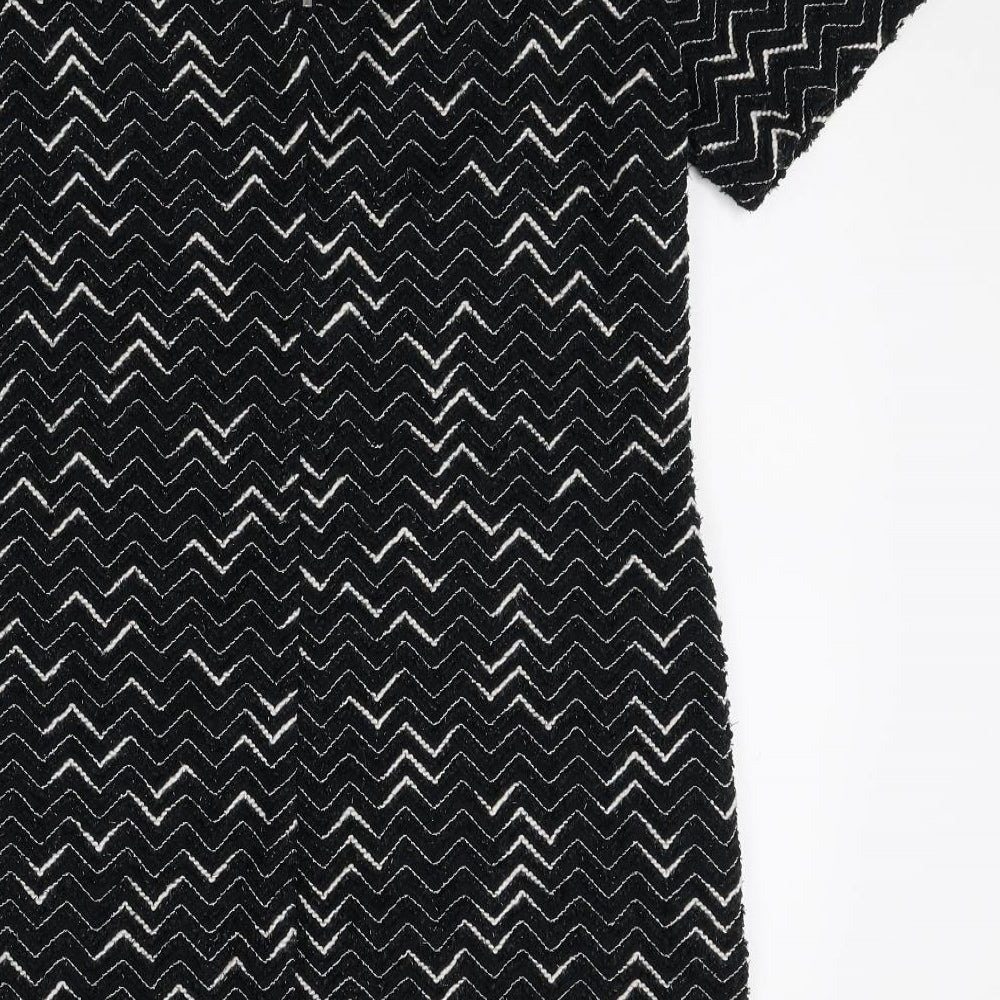 Nutmeg Womens Black Geometric Polyester Shift Size 12 Boat Neck Zip