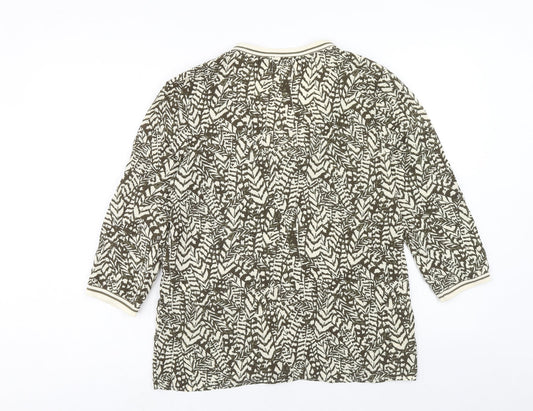 Cream Womens Beige Geometric Viscose Basic Blouse Size 8 V-Neck