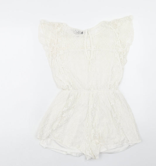 Atmosphere Womens Ivory Cotton Bodysuit One-Piece Size 10 Button