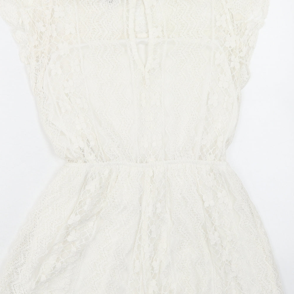 Atmosphere Womens Ivory Cotton Bodysuit One-Piece Size 10 Button