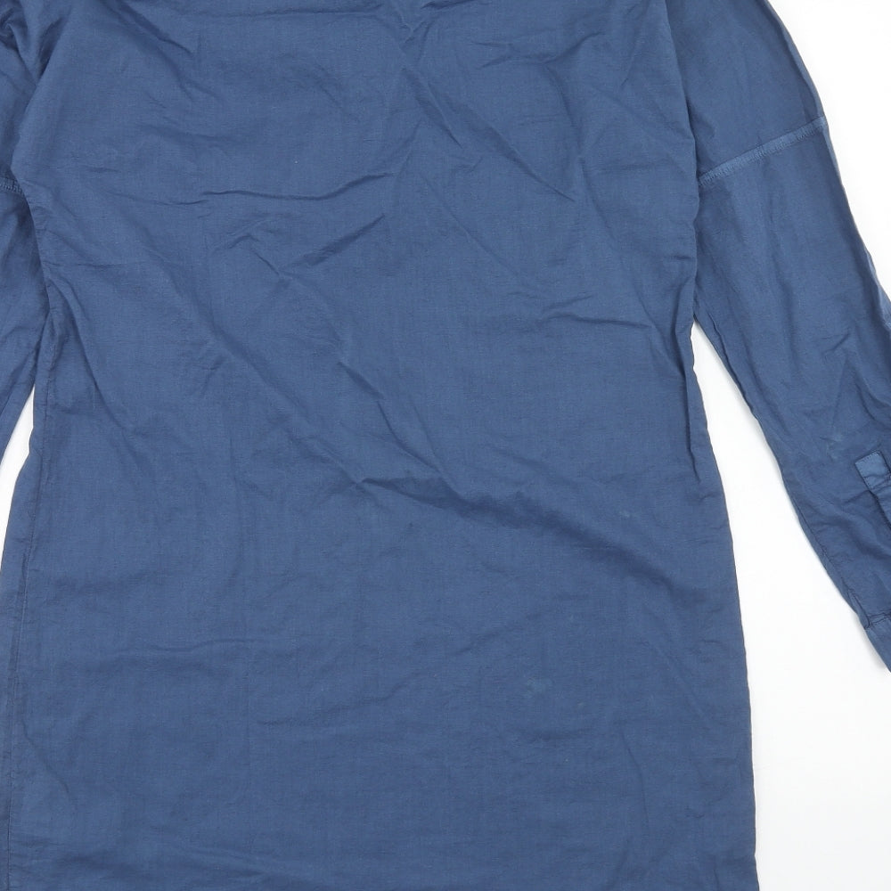 Boohoo Womens Blue Cotton Shift Size 10 V-Neck Pullover