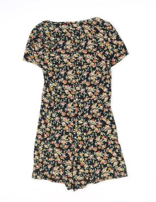 Topshop Womens Black Floral Polyester Playsuit One-Piece Size 6 Button