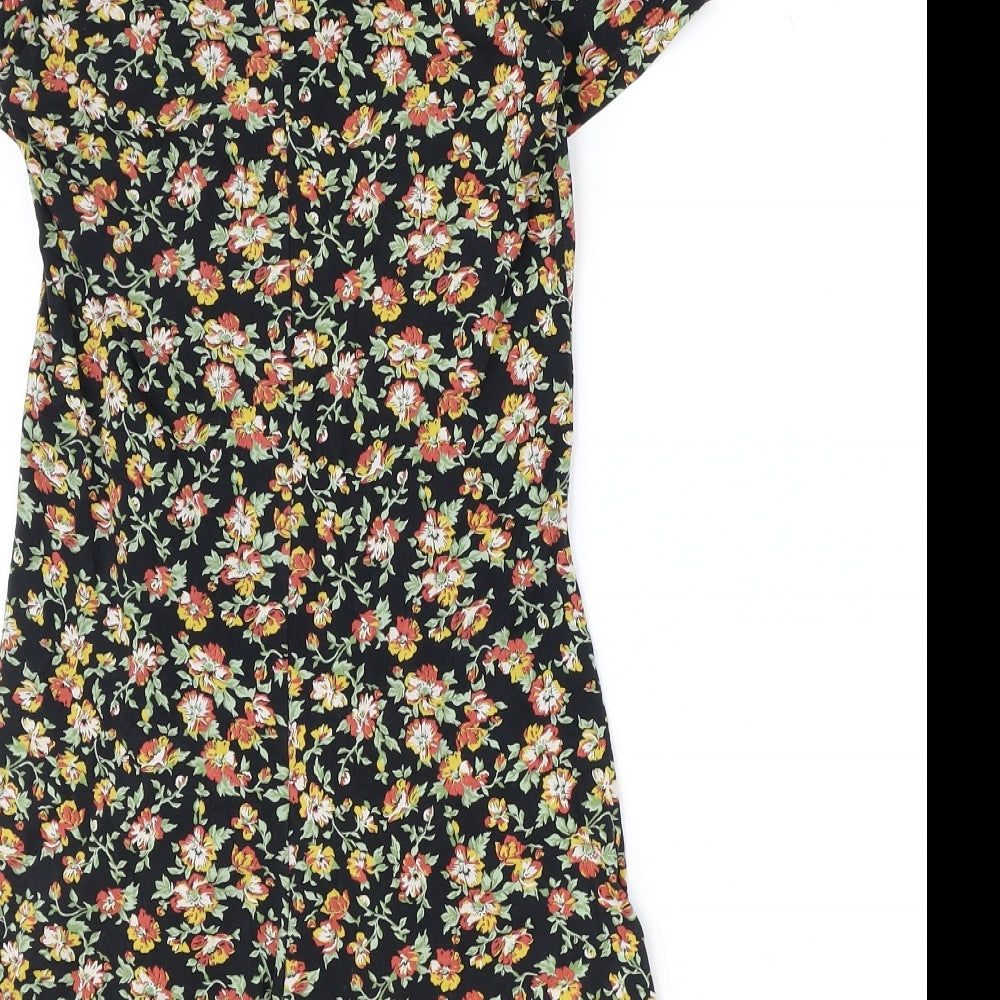 Topshop Womens Black Floral Polyester Playsuit One-Piece Size 6 Button