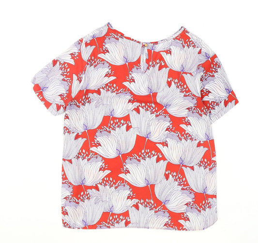 TU Womens Red Floral Polyester Basic T-Shirt Size 10 Round Neck
