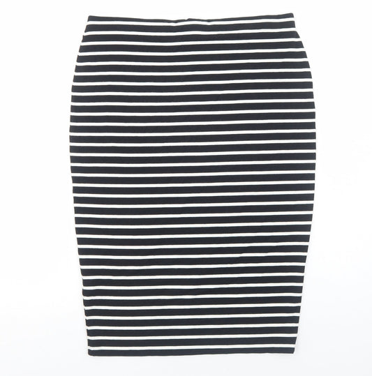 Marks and Spencer Womens Black Striped Viscose Straight & Pencil Skirt Size 12